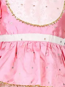 Cutiekins Girls Woven Design Puff Sleeve Ready to Wear Silk Lehenga & Blouse