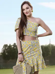 Sera Yellow Printed Top & Skirt Co-Ord