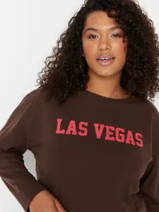 Trendyol Plus Size Typography Printed Long Sleeves Pullover