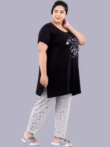 CUPID Women Plus Size Printed Night Suit