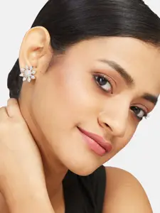 ATIBELLE Silver-Plated Cubic Zirconia Contemporary Studs Earrings