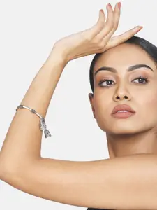 ATIBELLE Set Of 2 German Silver-Plated Oxidised Bangles With Jhumki Drop