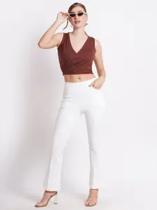 SIGHTBOMB Waist Tie-Up Detailed V-Neck Sleeveless Cotton Wrap Crop Top