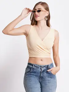 SIGHTBOMB V-Neck Cotton Wrap Crop Top