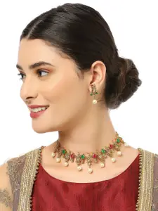 OOMPH Kundan Studded & Beaded Necklace and Earrings