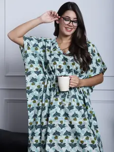 Boston Club Floral Printed Pure Cotton Maxi Kaftan Nightdress