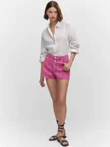 MANGO Women Floral Print High-Rise Denim Shorts