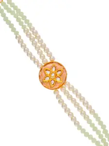 Silvermerc Designs Gold-Plated Pearl Kundan-Studded Wraparound Bracelet