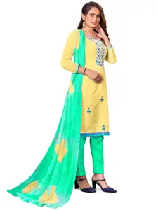 MANVAA Yellow & Green Embroidered Unstitched Dress Material
