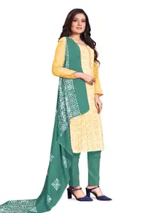 MANVAA Yellow & Green Printed Pure Cotton Unstitched Dress Material
