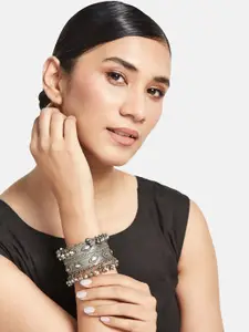 ATIBELLE Set Of 2 Silver-Plated Kundan-Studded Bangles