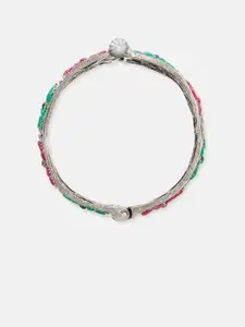 ATIBELLE Silver-Plated Stone-Studded Floral Shaped Kada Bangle