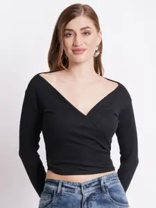 SIGHTBOMB Long Sleeves Cotton Wrap Crop Top