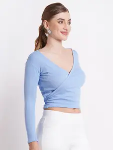SIGHTBOMB Long Sleeves Cotton Wrap Crop Top