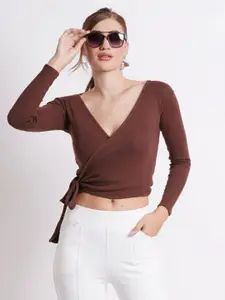 SIGHTBOMB Long Sleeves Cotton Wrap Crop Top