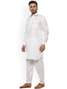 Hangup Men White Solid Pathani Kurta
