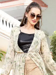 Sera Floral Printed Longline Tie-Up Shrug