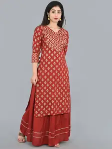 KALINI Ethnic Motifs Printed Regular Gotta Patti Kurta with Skirt