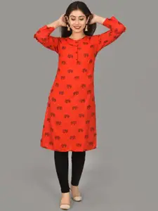 KALINI Ethnic Motifs Printed Ruffled Straight Kurta