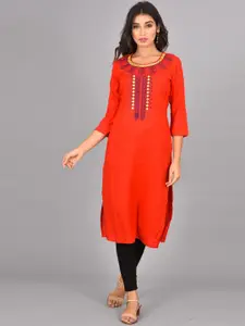 KALINI Ethnic Motifs Embroidered Mirror Work Straight Kurta