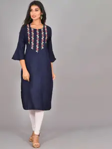 KALINI Floral Embroidered Bell Sleeves Straight Kurta