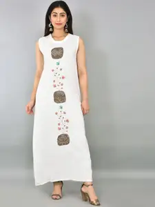 KALINI Ethnic Motifs Printed Round Neck Patch Work A-Line Maxi Ethnic Dress & Shrug