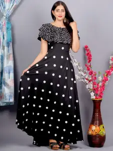 KALINI Polka Dot Printed Cape Sleeves A-Line Ethnic Dress