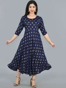 KALINI Ethnic Motif Printed Fit & Flare Midi Ethnic Dress