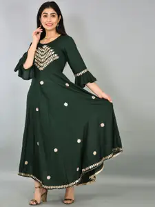 KALINI Floral Embroidered A-Line Maxi Ethnic Dress