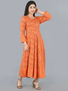 KALINI Ethnic Motifs Printed Round Neck Tie-Ups Fit & Flare Maxi Ethnic Dress