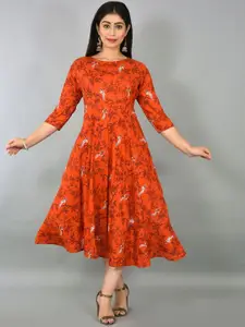 KALINI Ethnic Motif Printed A-Line Midi Dress