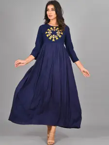 KALINI Ethnic Motifs Embroidered Round Neck Fit & Flare Maxi Ethnic Dress