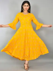 KALINI Ethnic Motifs Printed Bell Sleeves A-Line Ethnic Dress