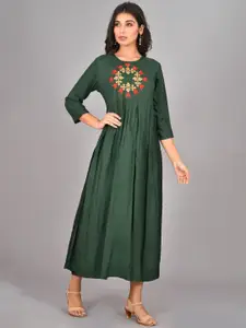 KALINI Ethnic Motifs Embroidered Round Neck Fit & Flare Maxi Ethnic Dress