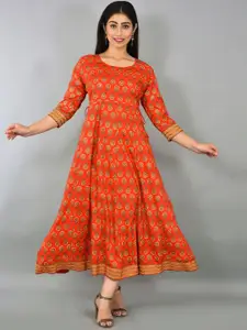 KALINI Ethnic Motifs Printed Round Neck Tie-Ups Fit & Flare Maxi Ethnic Dress