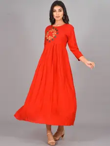 KALINI Floral Embroidered A-Line Ethnic Dress