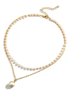 FIMBUL Gold-Plated Double Layer Pearl Pendant Chains