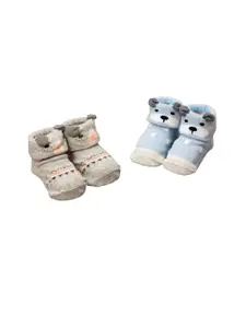Yellow Bee Infant Boys Pack Of 2 Patterned Ankle-Length Anti-Skid Socks