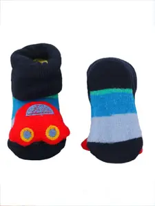 Yellow Bee Infant Boys Pack Of 2 Stuffed Toy Patterned Anti-Skid Cotton Ankle Socks