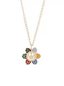 VIRAASI Gold-Plated Enamel Smiley Flower Pendant