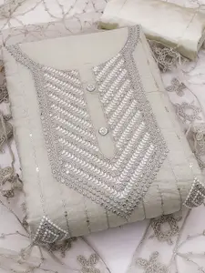 MANVAA Geometric Embroidered Sequinned Unstitched Dress Material