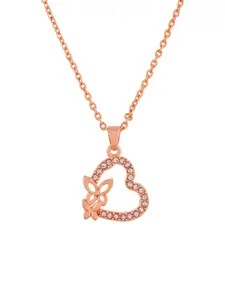 Silvermerc Designs Rose Gold-Plated CZ-Studded Pendant With Chain