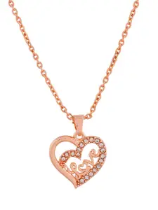 Silvermerc Designs Rose Gold-Plated CZ-Studded Pendant With Chain