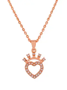 Silvermerc Designs Rose Gold-Plated CZ-Studded Pendant With Chain