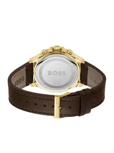 BOSS Men Brass Dial & Leather Straps Analogue Chronograph Watch 1514100