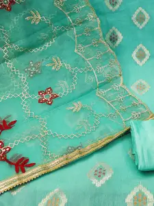 KALINI Woven Design Beads & Stones Unstitched Dress Material