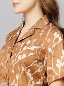 DRAPE IN VOGUE Floral Printed Satin Night suit