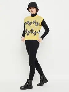 KASMA Ethnic Motifs Printed Woollen Sweater Vest