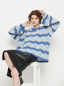 KASMA Open Knit Self Design Woollen Pullover
