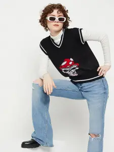 KASMA Graphic Printed Woollen Sweater Vest